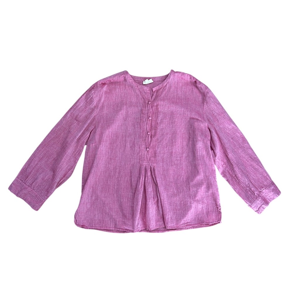Anokhi Pink Cotton Gauze Boho Lagenlook Button Front Blouse L Mininalist india